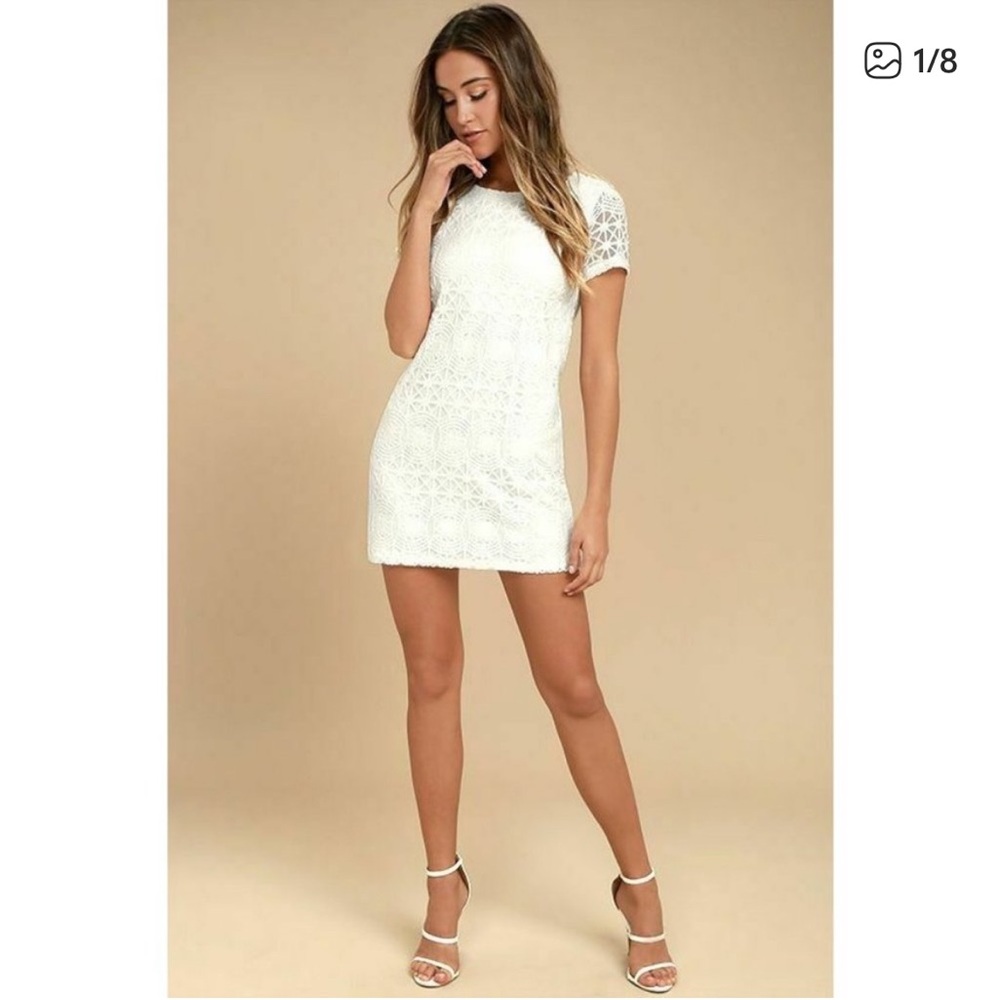 Lulu's Ivory Crochet Love You For Eternity Lace Shift Dress